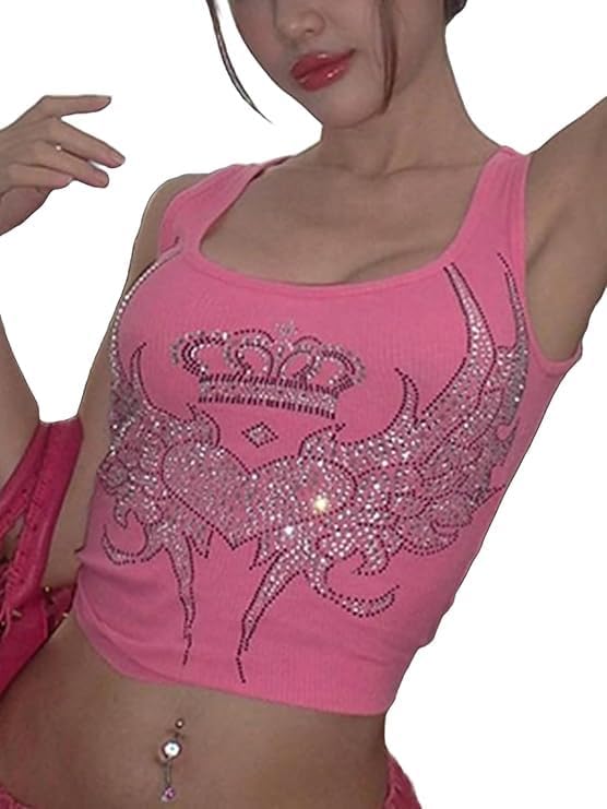 SOLY HUX Women's Y2k Tank Tops Graphic Rib Knit Scoop Neck Sleeveless Crop Top Casual Summer Dresses Trendy Fashion Crop