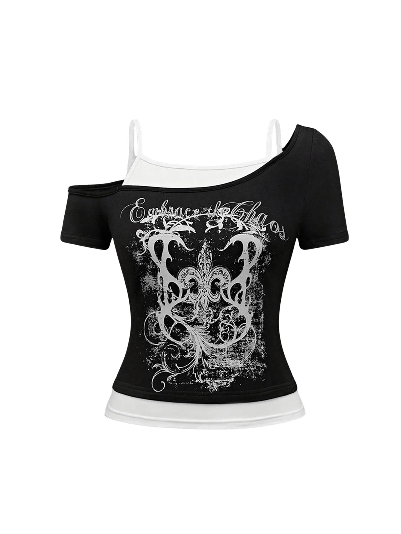  Soly Hux Women's Y2k Goth Graphic Tees Cold Shoulder Short Sleeve T-Shirt for Summer
| Soly Hux Women's Color Block Y2k