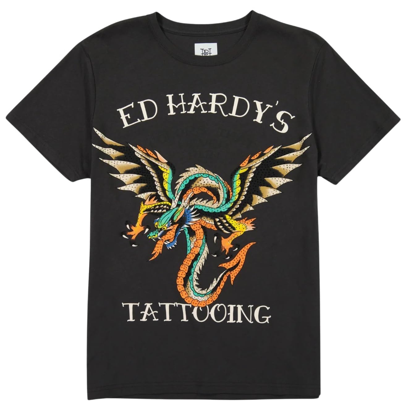 ED HARDY Men’s Fashionable Dragon Tattoo T-Shirt for Casual Wear, Featuring Bold Print and Comfortable Fit, Available in