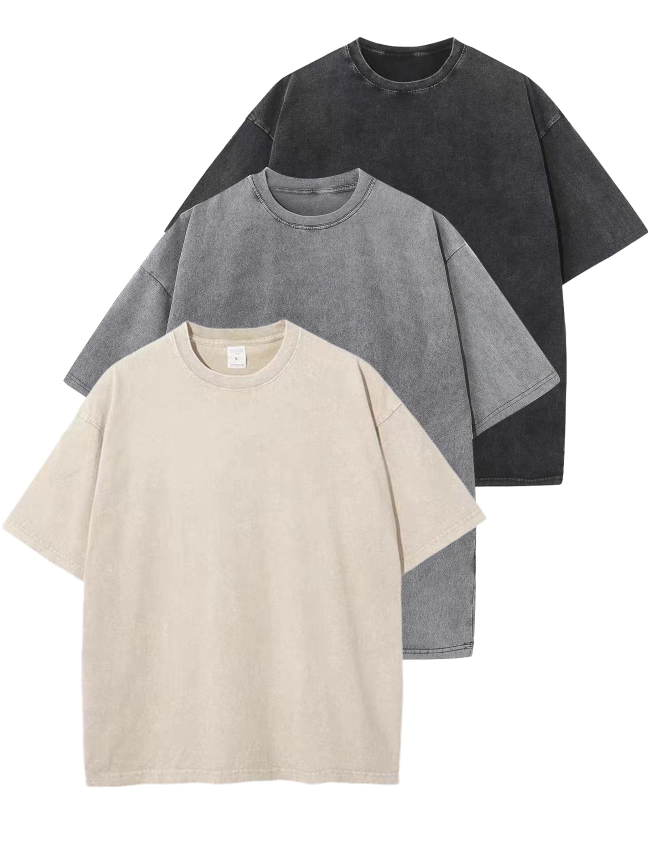 Arssm 3 Pack Men Oversized T-Shirts Vintage Tee Loose Fit Short Sleeve Casual Streetwear Baggy Washed Unisex Tops for Me