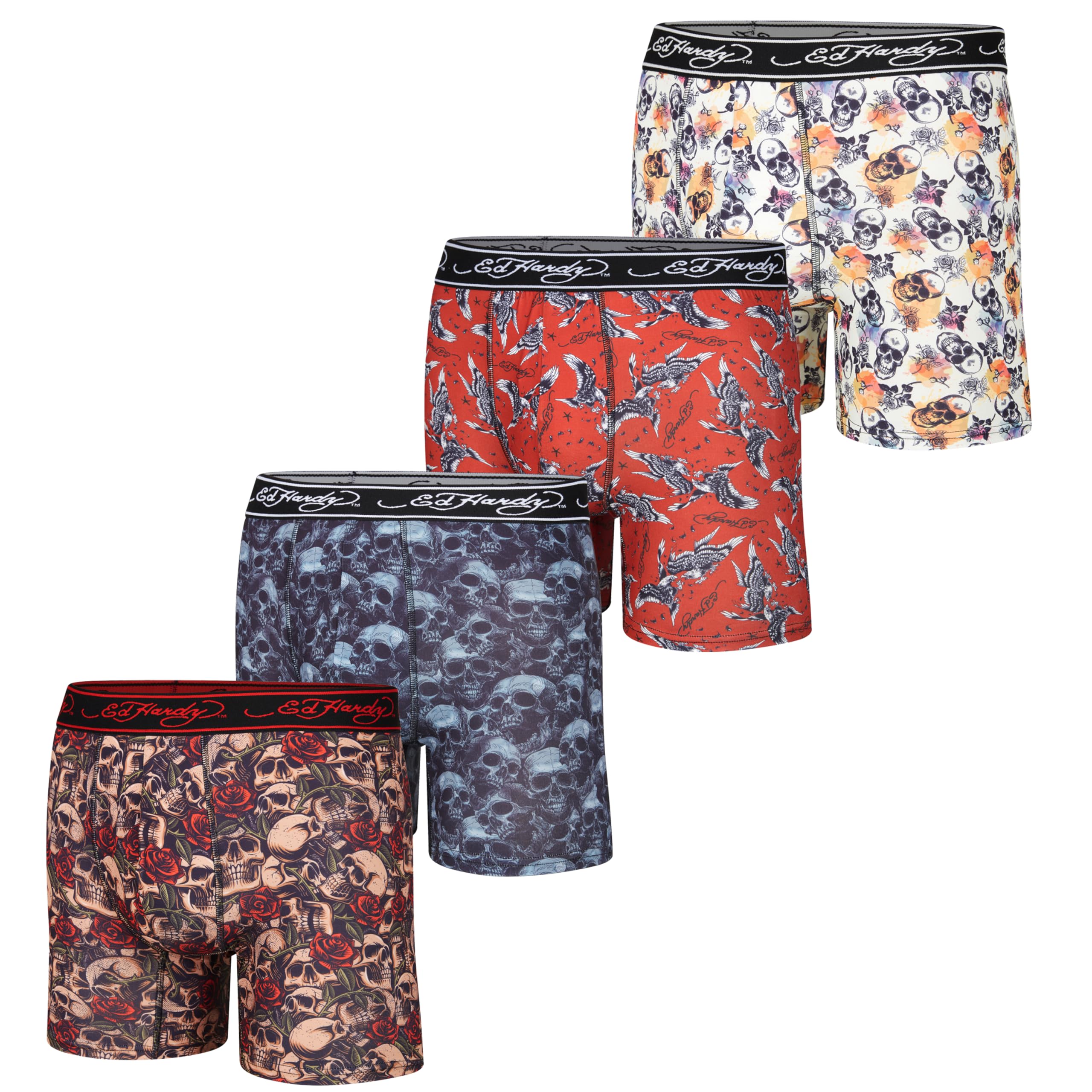 ED HARDY Men's Comfortable Stretch Boxers 4 Pack